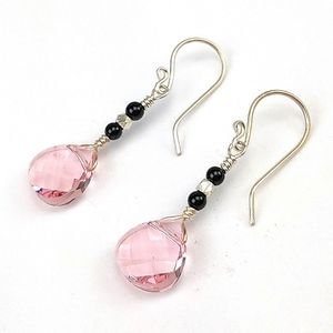 🆕️ .999 Solid Pure Silver Crystal Dangle Earrings Pink